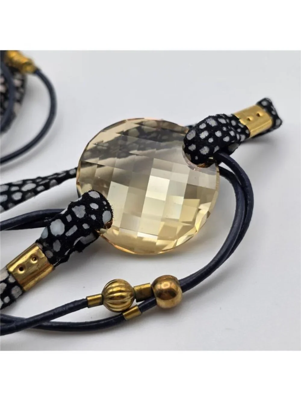 Sara Designs New York Champagne Crystal Leather Multi Strand Wrap Bracelet